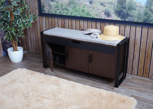 Cosmo Casa - Schoenenkast met Zitplaatsen - Ladekast & Bank met Kussens - 3D-Structuur Metaal - Donkerbruin