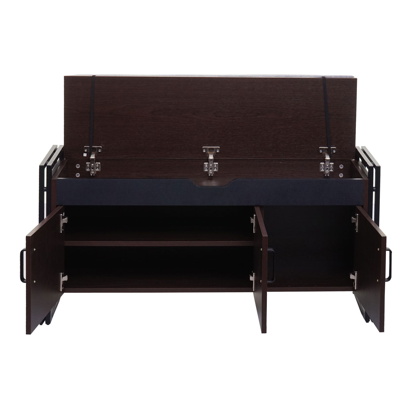 Cosmo Casa - Schoenenkast met Zitplaatsen - Ladekast & Bank met Kussens - 3D-Structuur Metaal - Donkerbruin