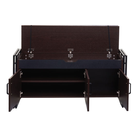 Cosmo Casa - Schoenenkast met Zitplaatsen - Ladekast & Bank met Kussens - 3D-Structuur Metaal - Donkerbruin