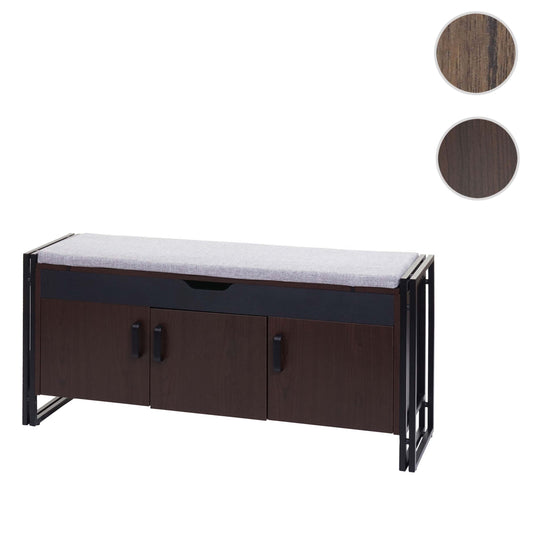 Cosmo Casa - Schoenenkast met Zitplaatsen - Ladekast & Bank met Kussens - 3D-Structuur Metaal - Donkerbruin