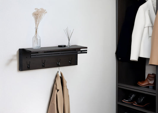 Cosmo Casa - Wandkapstok - Met 4 haken - Hout - Donkerbruin - 75x24x24cm