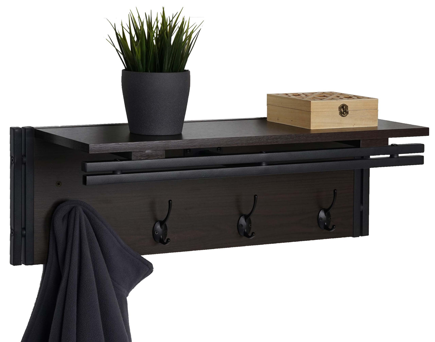 Cosmo Casa - Wandkapstok - Met 4 haken - Hout - Donkerbruin - 75x24x24cm