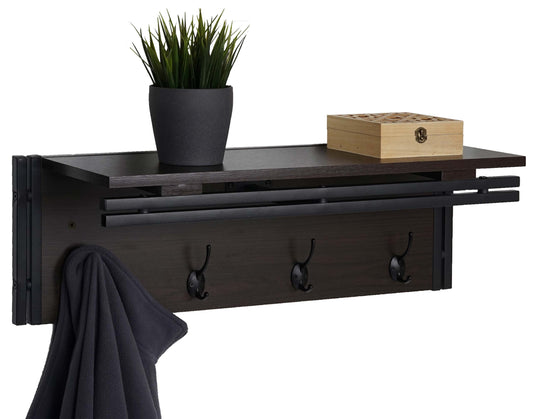 Cosmo Casa - Wandkapstok - Met 4 haken - Hout - Donkerbruin - 75x24x24cm