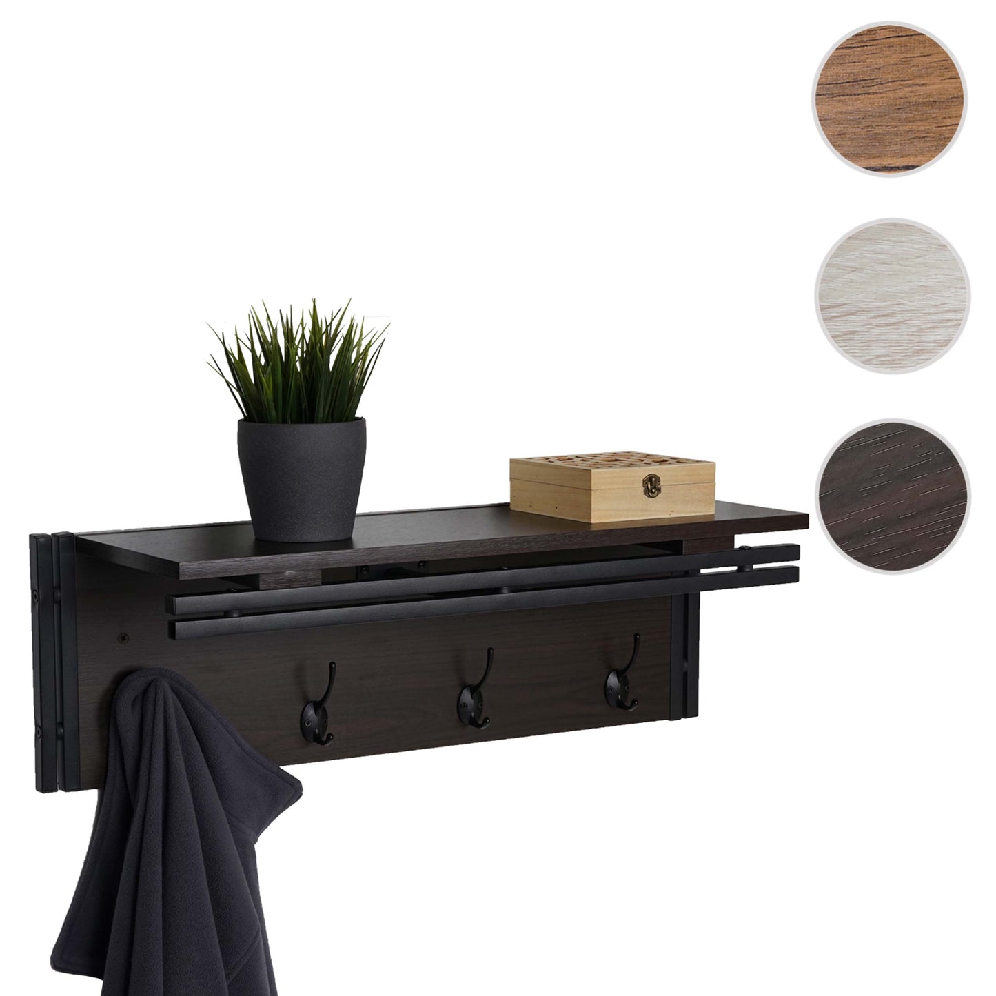 Cosmo Casa - Wandkapstok - Met 4 haken - Hout - Donkerbruin - 75x24x24cm