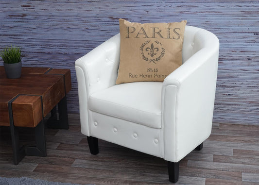 Cosmo Casa - Fauteuil - Chesterfield loungestoel - Imitatieleer - Wit