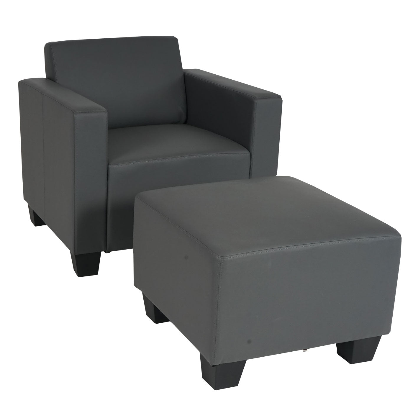 Cosmo Casa - Fauteuil - Met poef - Kunstleer - Donkergrijs