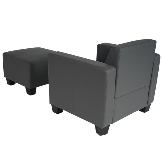 Cosmo Casa - Fauteuil - Met poef - Kunstleer - Donkergrijs