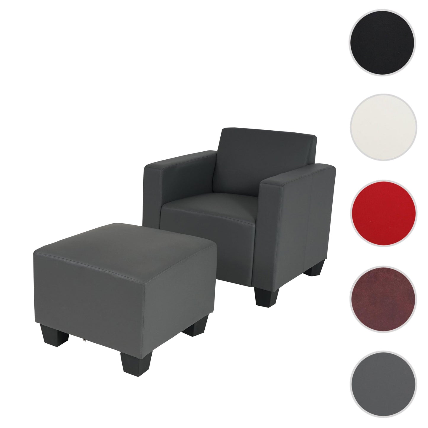 Cosmo Casa - Fauteuil - Met poef - Kunstleer - Donkergrijs