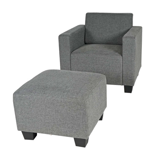 Cosmo Casa - Fauteuil - Lounge met poef - Stof textiel - Grijs