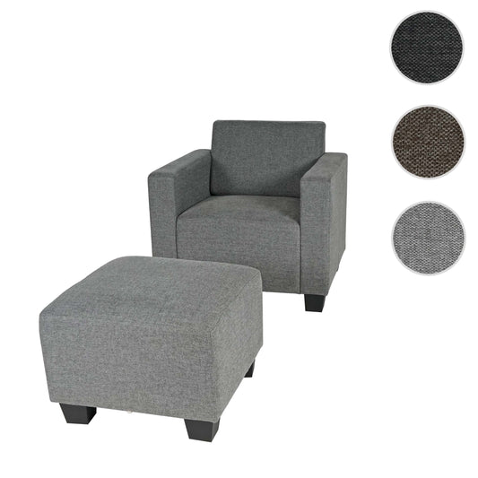 Cosmo Casa - Fauteuil - Lounge met poef - Stof textiel - Grijs