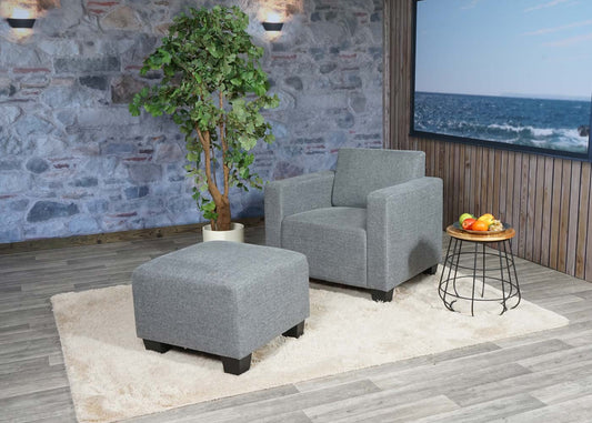 Cosmo Casa - Fauteuil - Lounge met poef - Stof textiel - Grijs