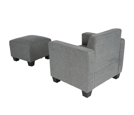 Cosmo Casa - Fauteuil - Lounge met poef - Stof textiel - Grijs
