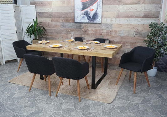 Cosmo Casa - Set van 2 Eetkamerstoelen - Keukenstoel - Retrodesign - Stoffen Textiel met Armleuningen - Antracietgrijs