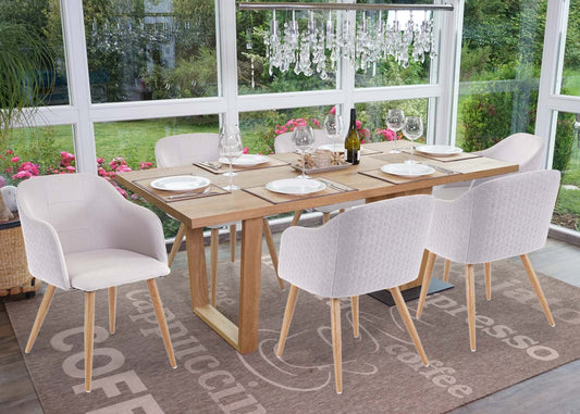 Cosmo Casa - Eetkamerstoel - Retrodesign Keukenstoel - Armleuningen Stoftextiel - Lichtgrijs Grijs