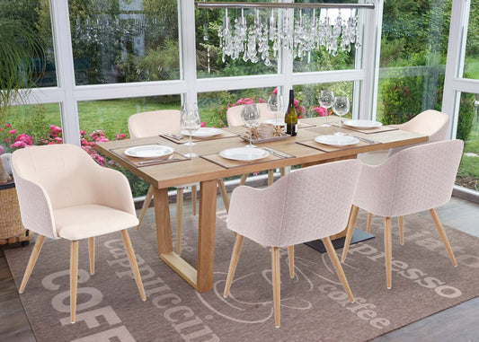 Cosmo Casa - Eetkamerstoel - Retrodesign Keukenstoel - Armleuningen Stoftextiel - Crèmebeige