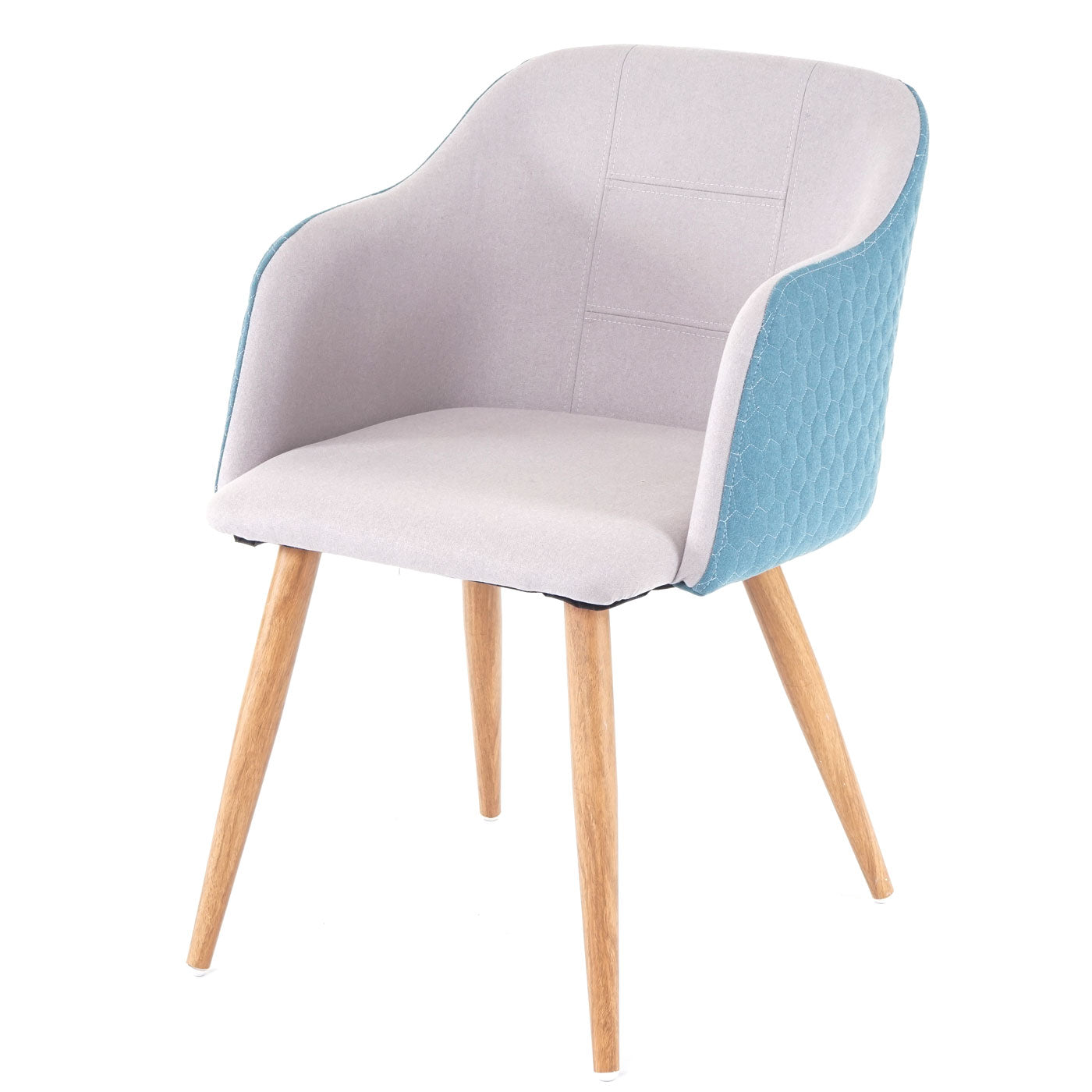 Cosmo Casa - Eetkamerstoel - Retrodesign Keukenstoel - Armleuningen Stoftextiel - Lichtgrijs Turquoise