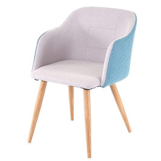 Cosmo Casa - Eetkamerstoel - Retrodesign Keukenstoel - Armleuningen Stoftextiel - Lichtgrijs Turquoise