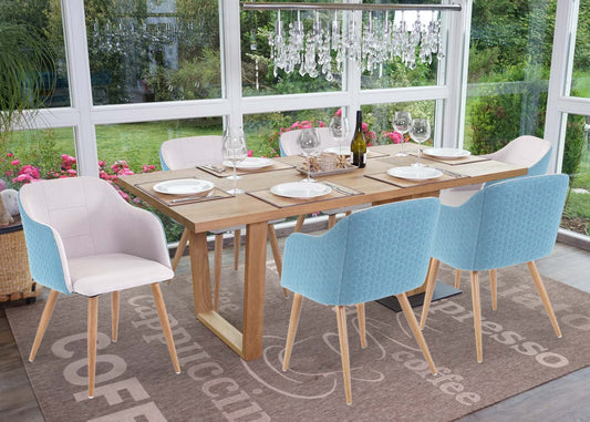 Cosmo Casa - Eetkamerstoel - Retrodesign Keukenstoel - Armleuningen Stoftextiel - Lichtgrijs Turquoise