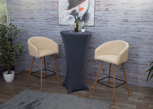 Cosmo Casa - Set van 2 Barkrukken - Barkruk - Keukenkruk met Rugleuning - Metaal Houtlook - Stoftextiel - Crème Beige