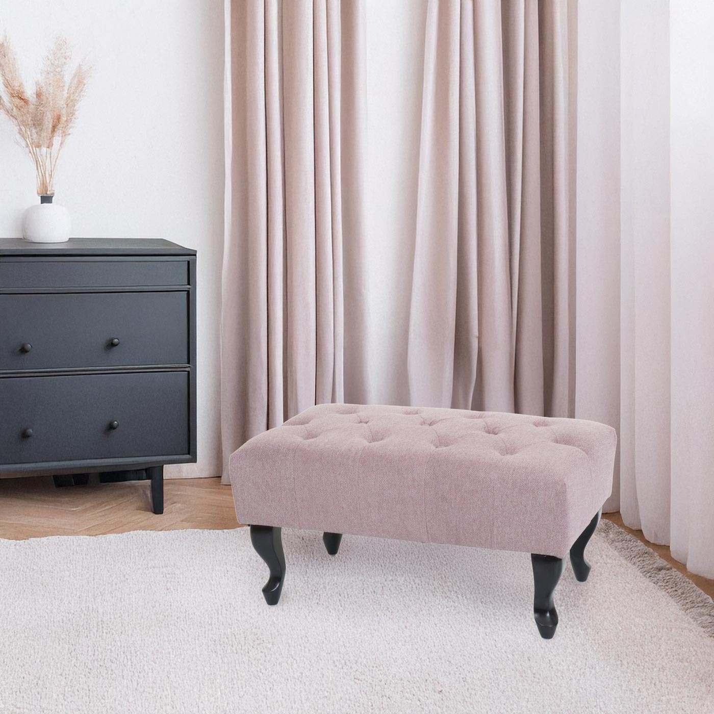 Cosmo Casa - Voetenbank - Chesterfield stijl - Waterafstotende stof - Donkergrijs - 39x77x47cm