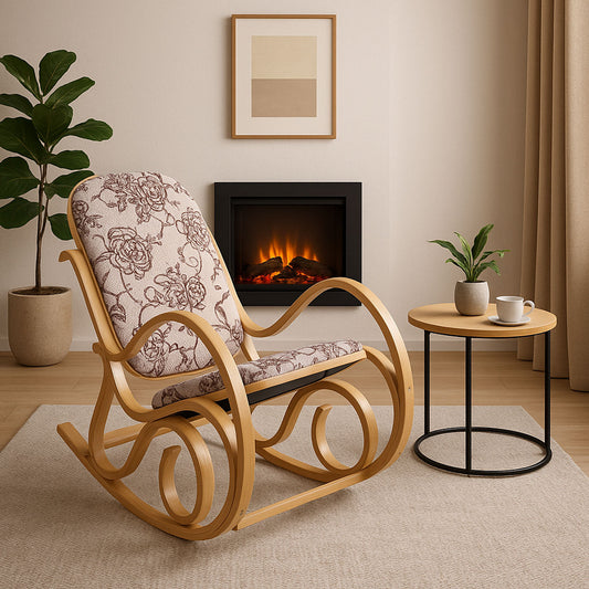 Cosmo Casa - Schommelstoel - TV-Stoel met Armleuningen - Massief Hout - Eikenlook - Jacquard Bruin