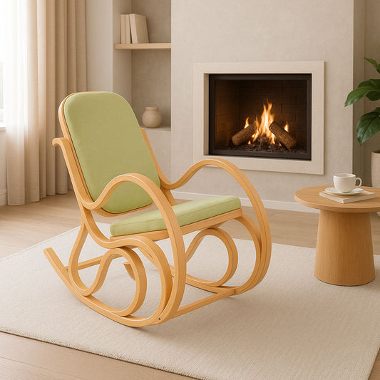 Cosmo Casa - Schommelstoel - TV-Stoel met Armleuningen - Massief Hout - Eikenlook - Groen