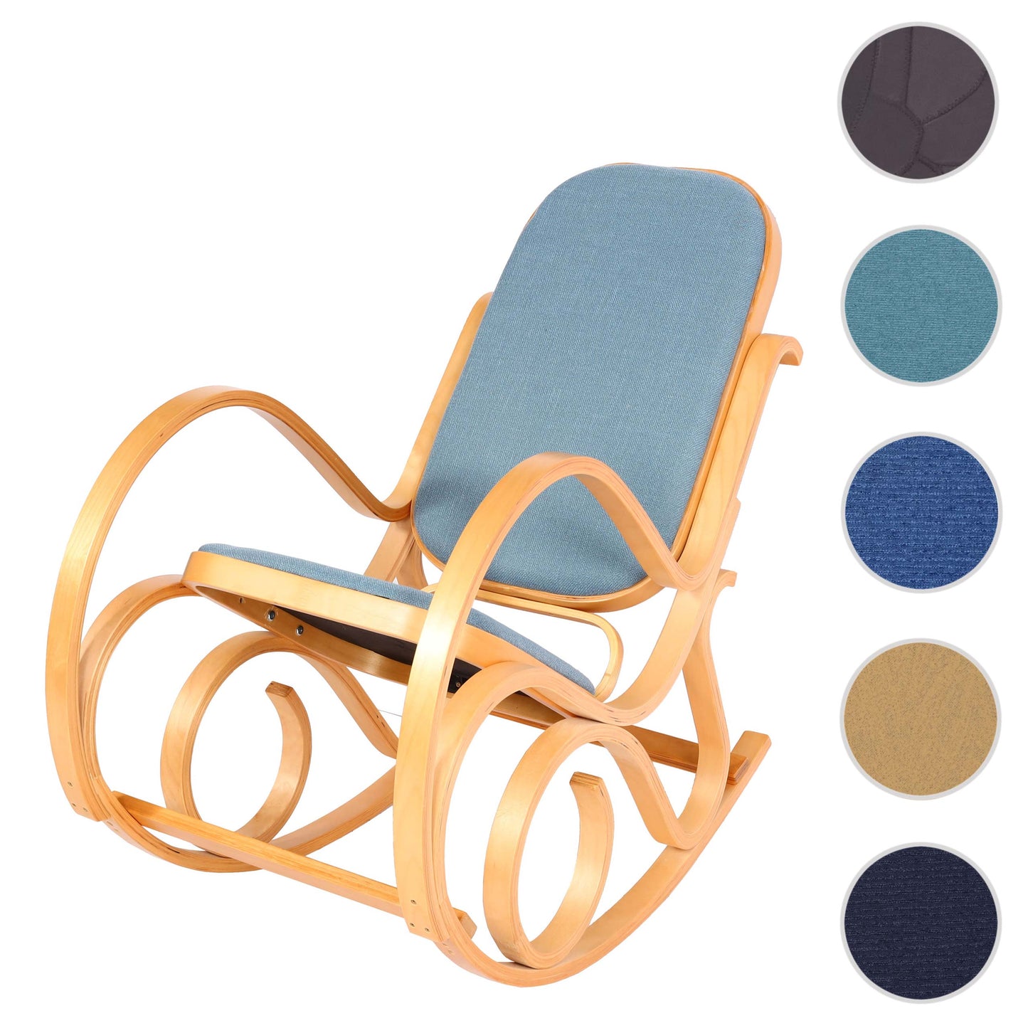 Cosmo Casa - Schommelstoel - TV-Stoel met Armleuningen - Massief Hout - Eikenlook - Blauw