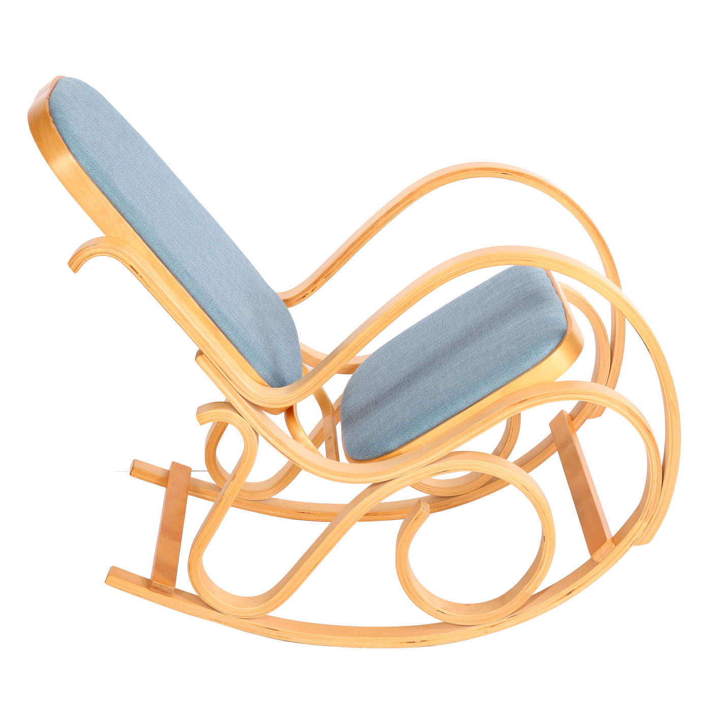 Cosmo Casa - Schommelstoel - TV-Stoel met Armleuningen - Massief Hout - Eikenlook - Blauw