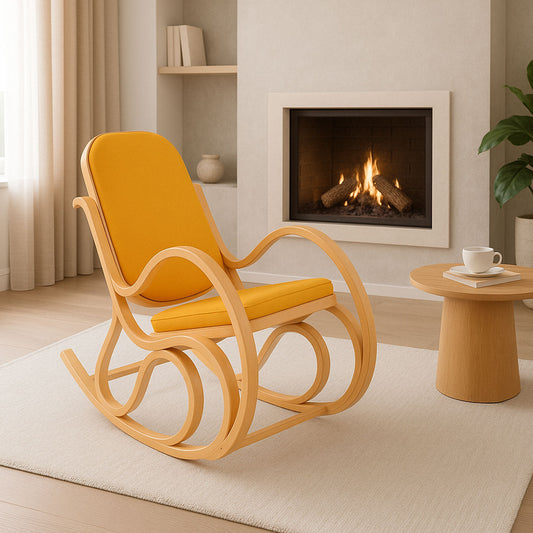 Cosmo Casa - Schommelstoel - TV-Stoel met Armleuningen - Massief Hout - Eikenlook - Geel