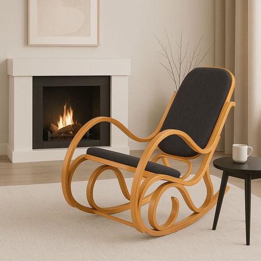 Cosmo Casa - Schommelstoel - TV-Stoel met Armleuningen - Massief Hout - Eikenlook - Antracietgrijs