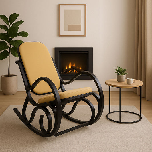 Cosmo Casa - Schommelstoel - TV-Stoel - Massief Hout - Walnootlook - Geel