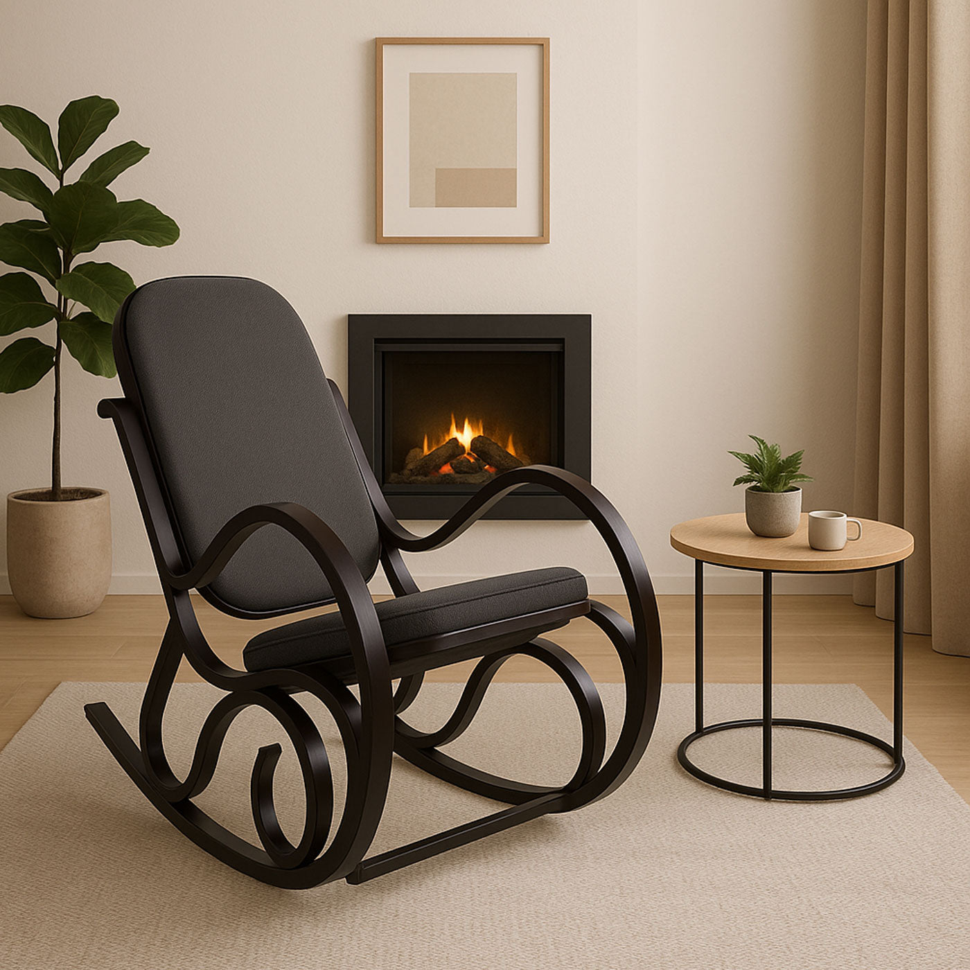 Cosmo Casa - Schommelstoel - TV-Stoel met Armleuningen - Massief Hout - Walnootlook - Antracietgrijs