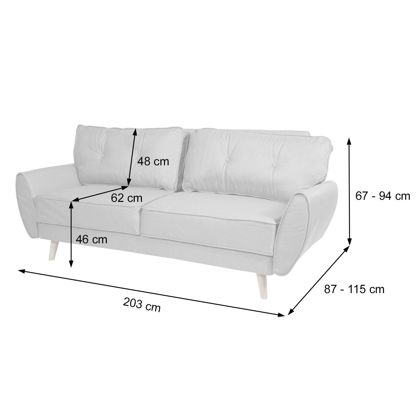 Cosmo Casa - 3-zitsbank - Met slaapfunctie - Stof/textiel - Antraciet - 203cm