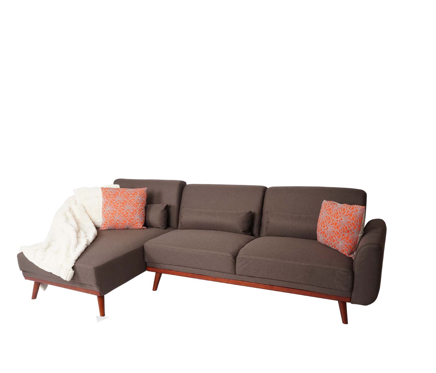 Cosmo Casa - Bank Hoekbank L-vorm 3-zits Ligstoel - Slaapfunctie - Textiel - Bruin - 280 cm