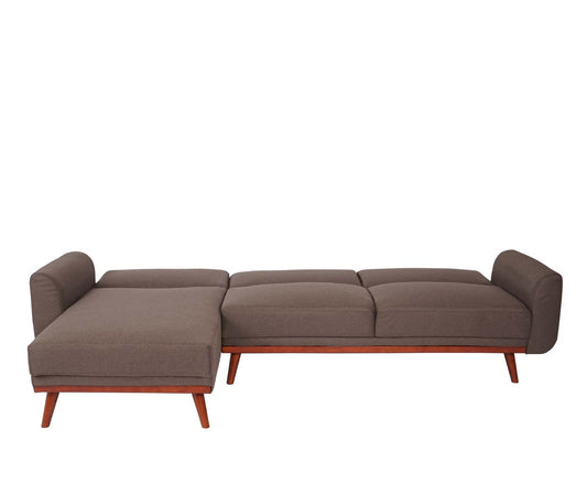 Cosmo Casa - Bank Hoekbank L-vorm 3-zits Ligstoel - Slaapfunctie - Textiel - Bruin - 280 cm