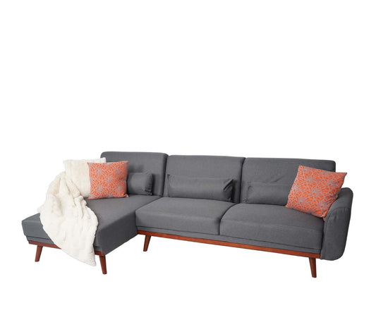 Cosmo Casa - Hoekbank L-vorm 3-zits - Slaapfunctie - Stof textiel - Antracietgrijs - 280 cm