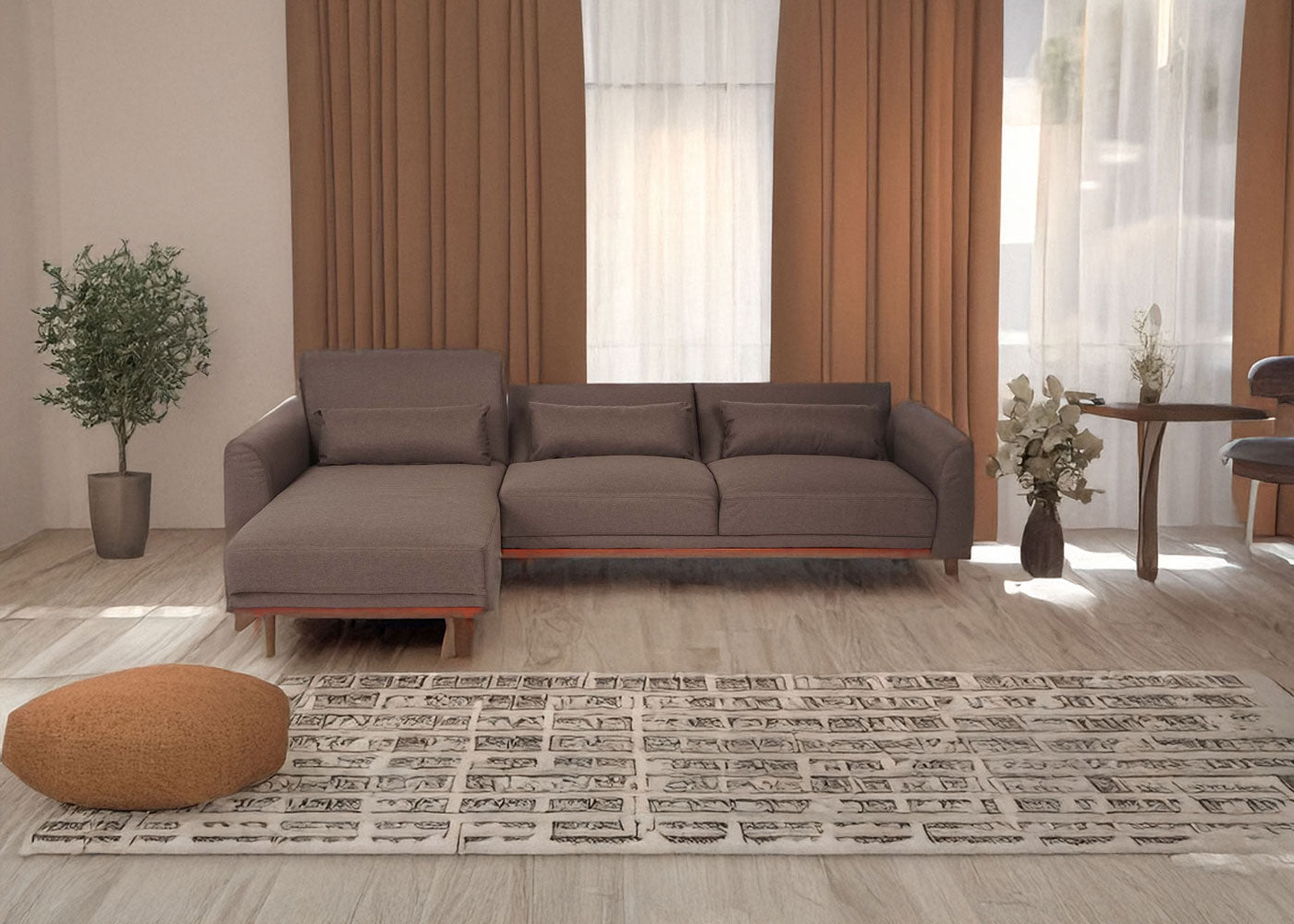 Cosmo Casa - Hoekbank L-vorm 3-zits - Slaapfunctie - Stof textiel - Antracietgrijs - 280 cm