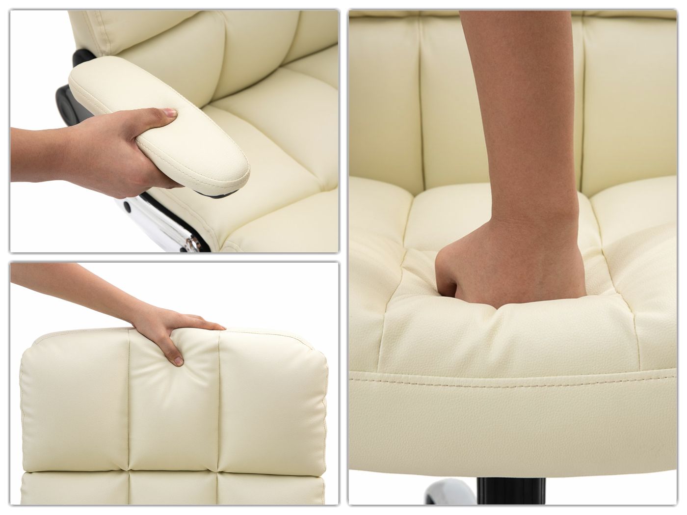 Cosmo Casa - Bureaustoel - Directiestoel - In Hoogte Verstelbaar - Crèmekleurig Kunstleer