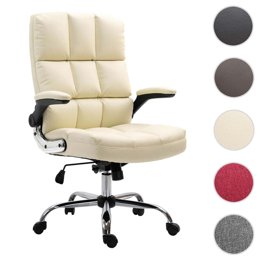 Cosmo Casa - Bureaustoel - Directiestoel - In Hoogte Verstelbaar - Crèmekleurig Kunstleer