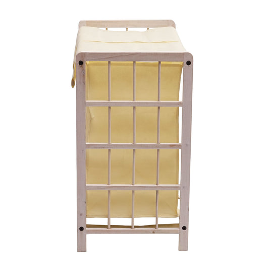 Cosmo Casa - Wasverzamelaar - Wasbox Wasmand - Massief Hout - Shabby White - Crème Deksel - 2 Vakken - 60×60×33 cm - 68 l