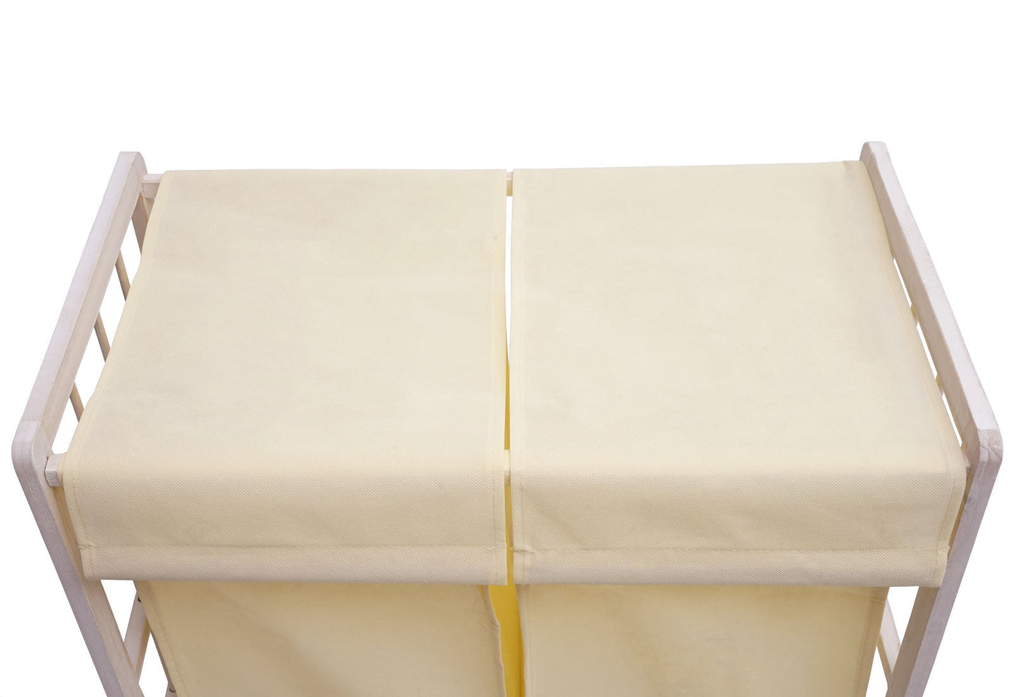 Cosmo Casa - Wasverzamelaar - Wasbox Wasmand - Massief Hout - Shabby White - Crème Deksel - 2 Vakken - 60×60×33 cm - 68 l