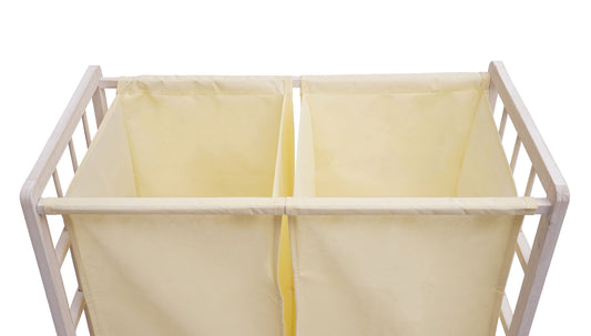 Cosmo Casa - Wasverzamelaar - Wasbox Wasmand - Massief Hout - Shabby White - Crème Deksel - 2 Vakken - 60×60×33 cm - 68 l