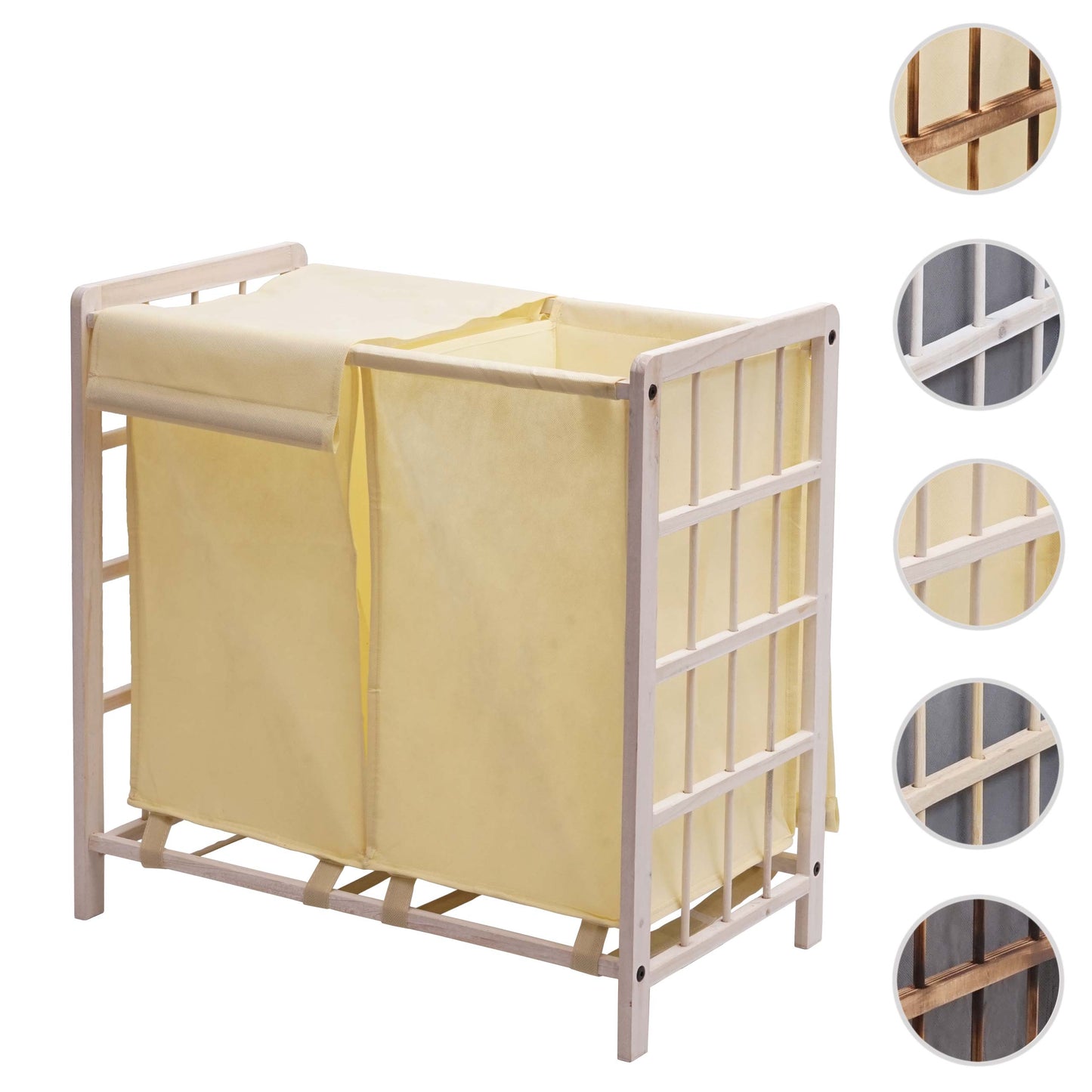 Cosmo Casa - Wasverzamelaar - Wasbox Wasmand - Massief Hout - Shabby White - Crème Deksel - 2 Vakken - 60×60×33 cm - 68 l