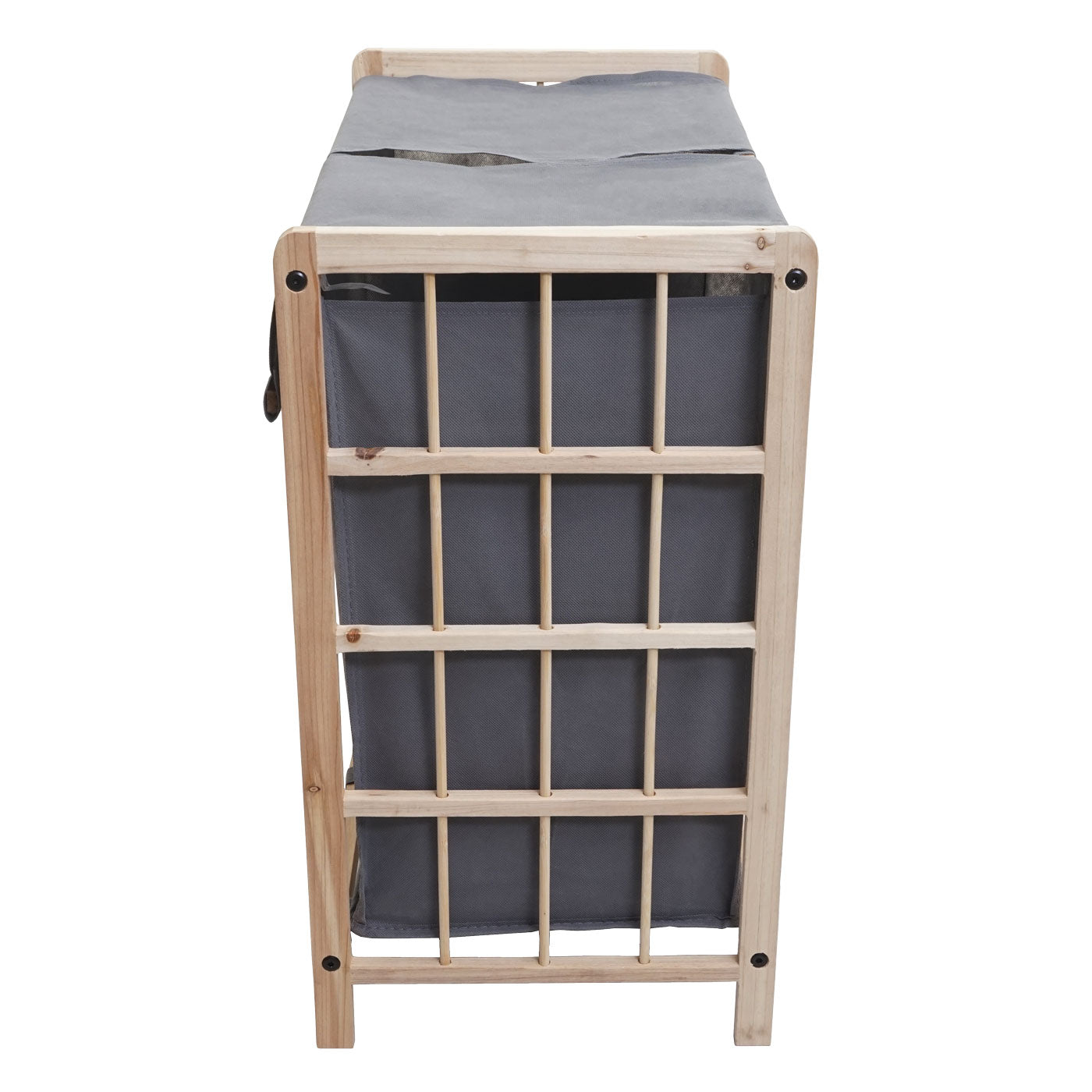 Cosmo Casa - Wasverzamelaar - Wasbox Wasmand - Massief Hout - Lichtbruin - Grijze Deksel - 2 Vakken - 60×60×33 cm - 68 l