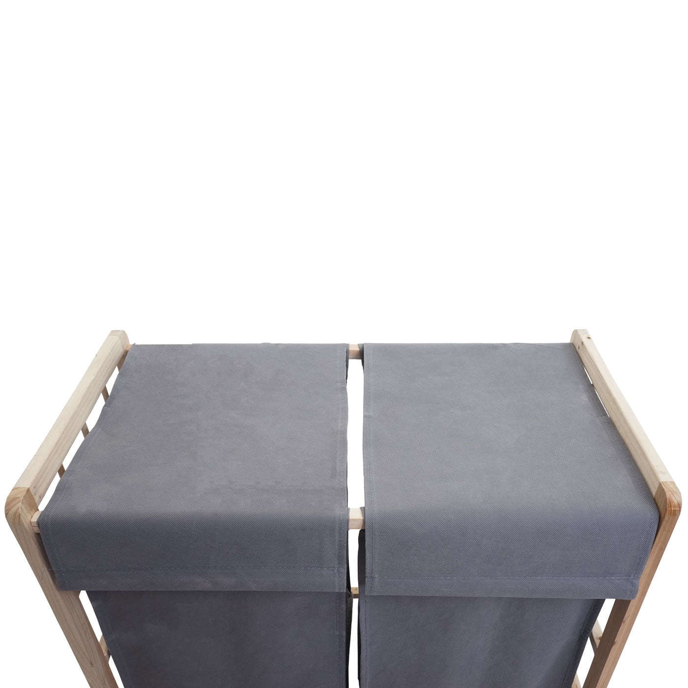 Cosmo Casa - Wasverzamelaar - Wasbox Wasmand - Massief Hout - Lichtbruin - Grijze Deksel - 2 Vakken - 60×60×33 cm - 68 l