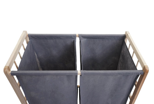 Cosmo Casa - Wasverzamelaar - Wasbox Wasmand - Massief Hout - Lichtbruin - Grijze Deksel - 2 Vakken - 60×60×33 cm - 68 l