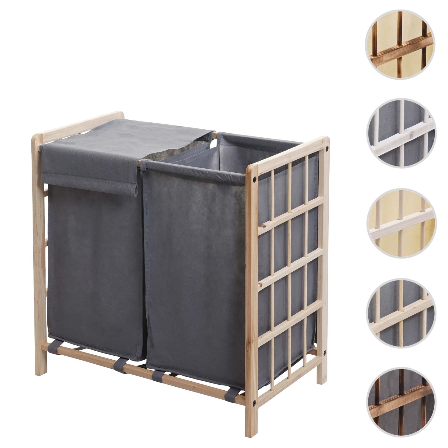 Cosmo Casa - Wasverzamelaar - Wasbox Wasmand - Massief Hout - Lichtbruin - Grijze Deksel - 2 Vakken - 60×60×33 cm - 68 l