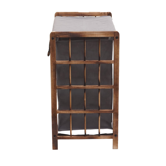 Cosmo Casa - Wasverzamelaar - Wasbox Wasmand - Massief Hout - Bruin - Grijze Deksel - 2 Vakken - 60×60×33 cm - 68 l