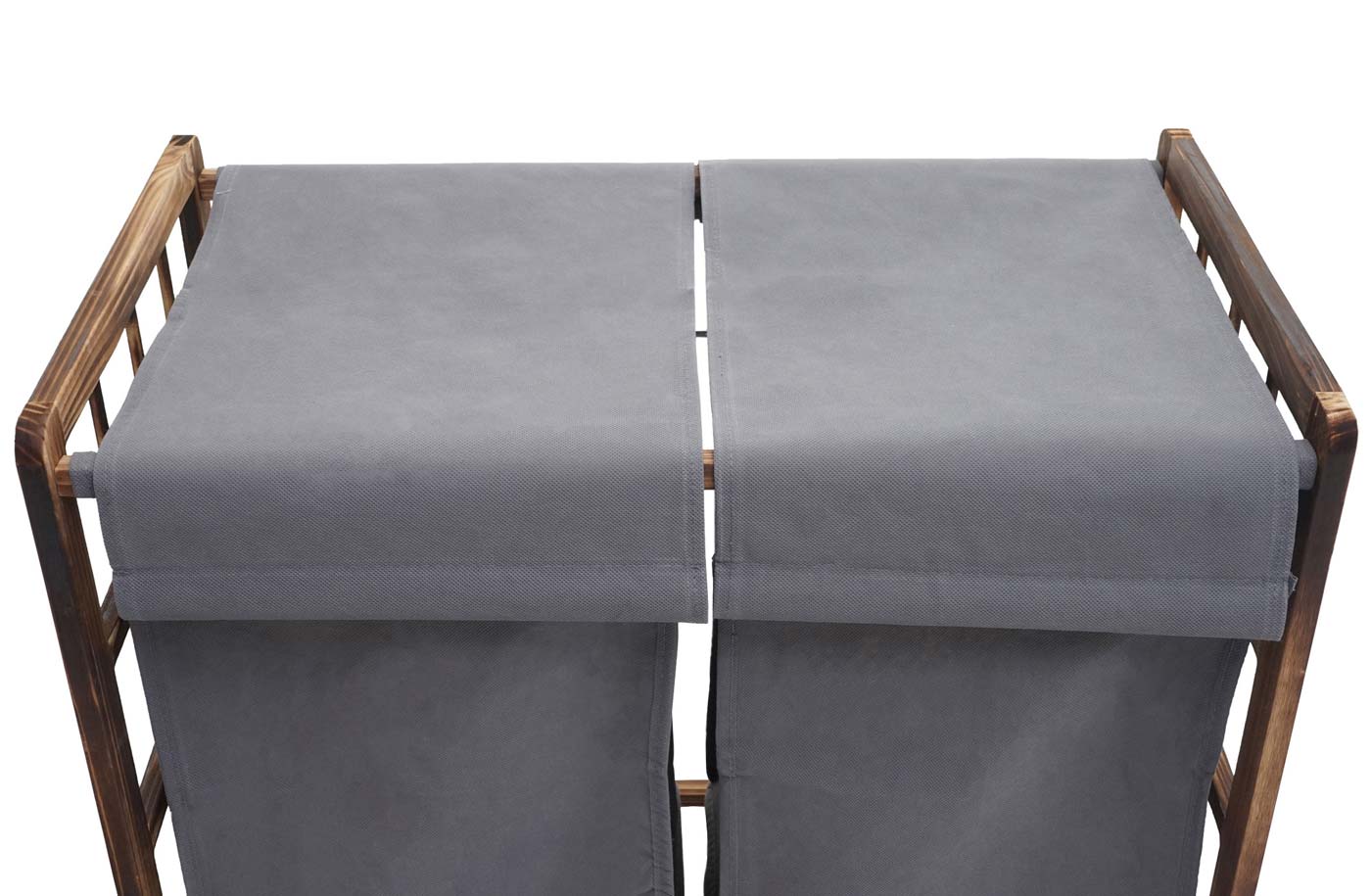 Cosmo Casa - Wasverzamelaar - Wasbox Wasmand - Massief Hout - Bruin - Grijze Deksel - 2 Vakken - 60×60×33 cm - 68 l