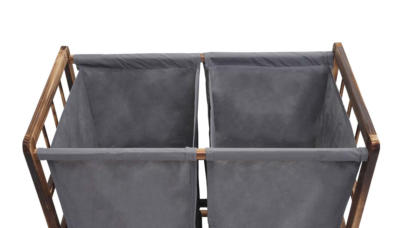 Cosmo Casa - Wasverzamelaar - Wasbox Wasmand - Massief Hout - Bruin - Grijze Deksel - 2 Vakken - 60×60×33 cm - 68 l